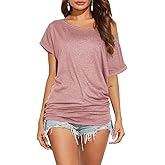 Poetsky Women's Summer Off Shoulder Shirts Casual Loose Short Sleeve Tunics Tops
