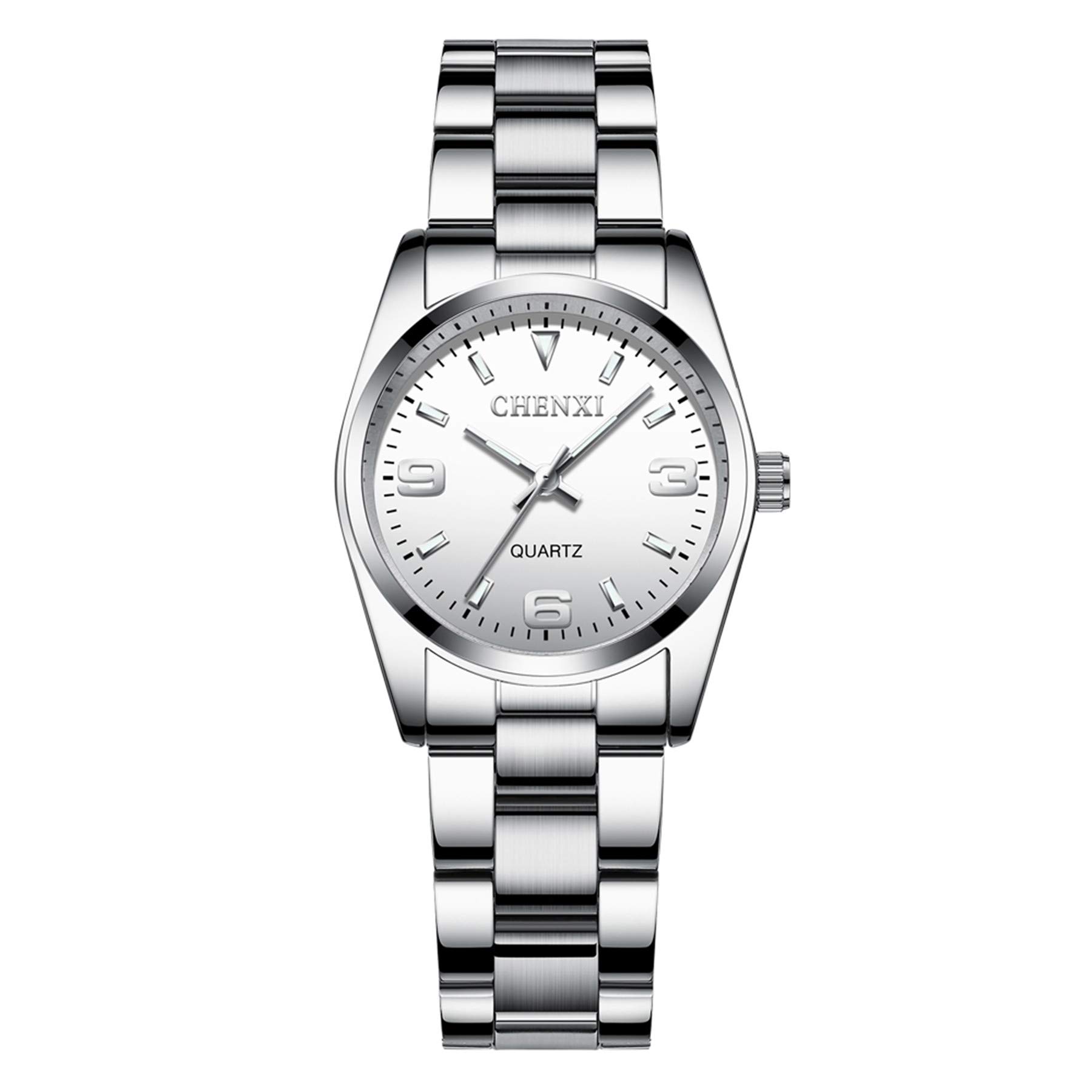 JewelryWe Couple Watches Gift Set: His and Hers Stainless Steel Wristwatch Analog Big Numerals Lunimous Hands Quartz Watch Casual Business Dressing Watches