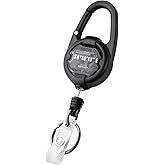 Retractable Keychain, Heavy Duty Carabiner Badge Holder, Tactical ID Badge Reel with 32” Steel Retractable Cord, 10 OZ with Badge Strap and Key Ring (Black, 1 Pack)