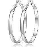 EXGOX 5mm Wide Gold Hoop Earrings for Women,Sterling Silver Hoop Earrings Large Silver Hoop Earrings Hypoallergenic Lightweight 14K Real Gold Plated Big Hoop Earrings for Women 30/40/50/60/70mm