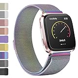 iGK For Fitbit Versa Bands, Stainless Steel Milanese Loop Metal Mesh Bracelet Sport Strap with Unique Magnet Lock Wristbands Replacement Band for Fitbit Versa Colorful Small