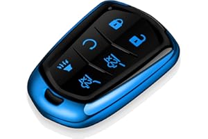 Tukellen for Cadillac Key Fob Cover Soft TPU Full Protection Key Case Compatible with 2015-2019 Escalade ATS CTS STS SRX XT5 XT6 CT6 Key Shell (Blue, 6 Buttons)