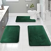 Clara Clark 3 Piece Bathroom Rugs Bath Mat Set, Velvet Memory Foam Bath Mats for Bathroom - Non-Slip, PVC Backing Bath Rugs, Washable - Dries Quickly, Green