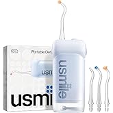 usmile C10 Portable Water Flosser for Travel, 95-Day Battery, IPX7, Blue | 180ml Tank, 4 Modes, 360&deg; Nozzle, Cordless Oral Irrigator for Braces, Implants &amp; Sensitive Teeth, Teeth Cleaner