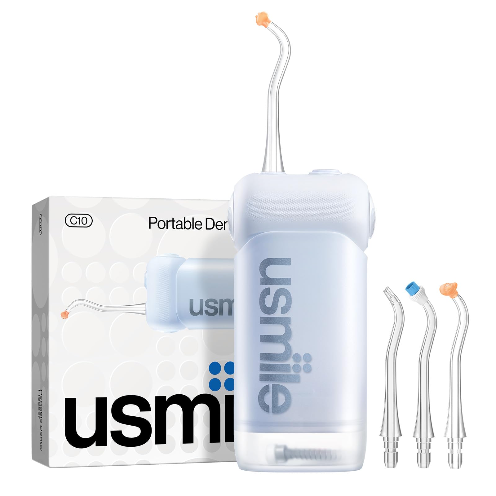 Photo 1 of usmile C10 Portable Water Flosser – Travel-Friendly, 95-Day Battery, 4 Modes, 360° Nozzle, 180ml Tank, IPX7 Waterproof, Dentist-Recommended for Braces, Implants & Sensitive Gums (Blue)