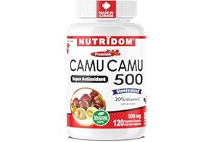 Nutridom Camu Camu 500 mg | Standardized to 20% Vitamin C | Premium Camu-Camu Fruit Extract | Non-GMO | Vegan Veggie Capsules