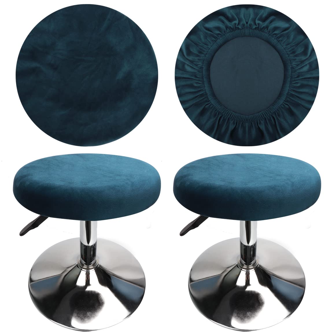 HuaLiSiJi Stool Covers Round 12"-16"/30-40cm Bar Stool Covers Velvet Round, Fabric is Soft and plush Washable Easy Care and Durable (2 Pcs Peacock Blue)