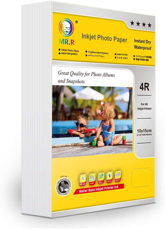 MR.R Inkjet Glossy Photo Paper 200 GSM 4" x 6" 10 x 15 cm 102 x 152 mm 4R x 50 Sheets for Epson Canon Inkjet Printer