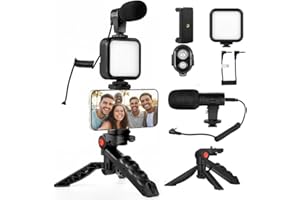 Acuvar 6-Piece Phone Vlogging Kit – Smartphone Video Kit with Microphone, LED Light & Mini Tripod for YouTube & TikTok Creators