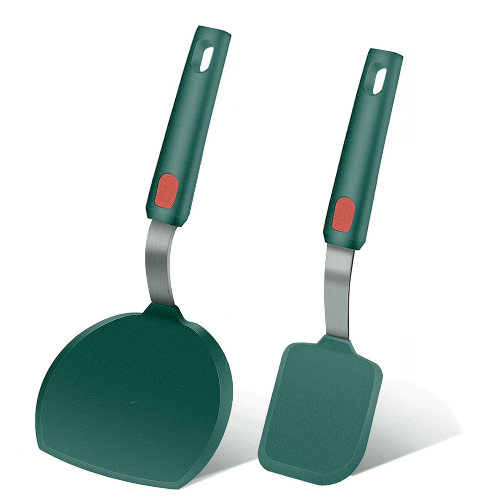 Contiup Flexible Silicone Fish Spatula Turner Set of 2,Round Pancake Spatulas for Nonstick Cookware Pans Omelette Egg and Baking Spatula Heat-Resistant(Green)