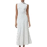 Milumia Women's Polka Dots Maxi Tank Dress Vintage Mock Neck Sleeveless Elegant Long Dresses