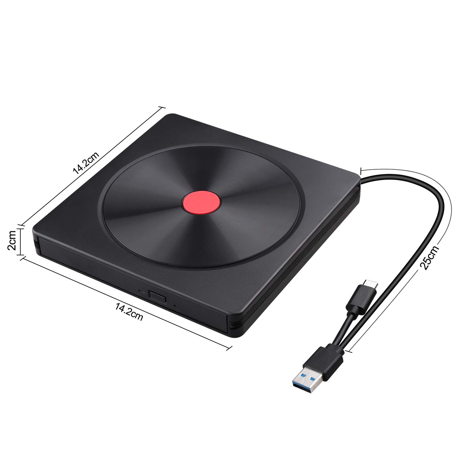 AMIGIK External DVD Drive, USB 3.0 Type C CD Drive, Dual Port DVD-RW Player - Portable Optical Burner Writer Rewriter, High Speed Data Transfer for Laptop Notebook Desktop PC MAC OS Windows 10/8/7