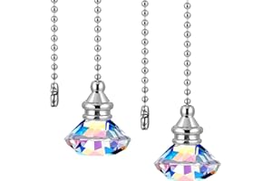 JOVITEC 2 Pieces Pull Chain Ceiling Fan Ornaments Light Crystal Pull Chain Extension Decorative, 1 Meter Long Each(Rainbow Color)