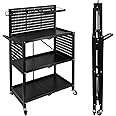 Lumizone 3-Tier Foldable Rolling Tool Cart with Wheels, Utility Cart with Pegboard for Garage Organizer and Tool Storage, Power Tool Storage Cart on Wheels (Tool Cart)
