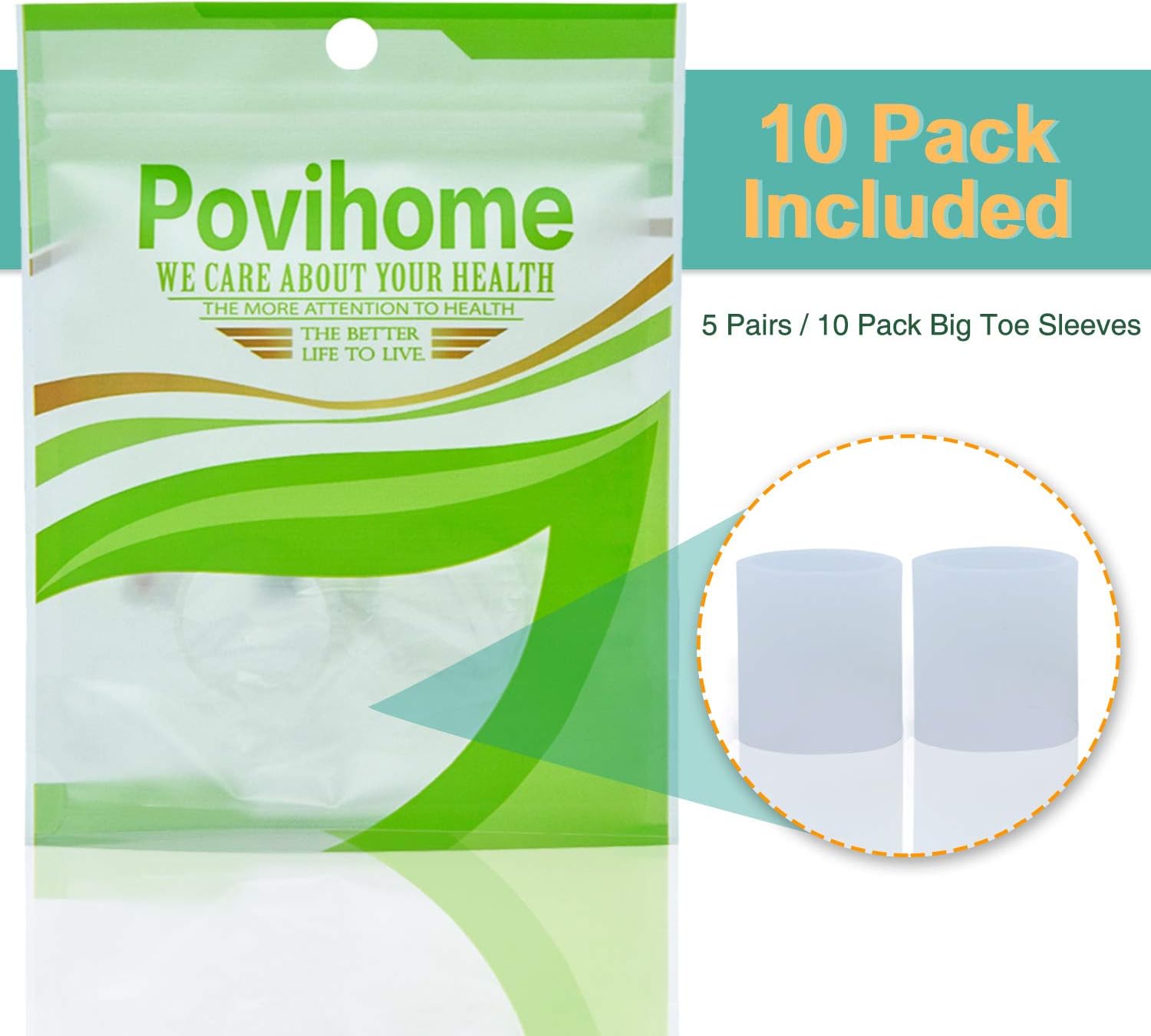 Povihome 10 Pack Big Toe Sleeves, Gel Toe Protectors, Gel Toe Caps Pads for Big Toe Protect, Stubbed Toe,Crossing Toes,Corns and Calluses: Health & Personal Care