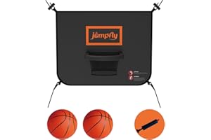 JUMPFLY Trampoline Basketball Hoop, Trampoline Accessories with Mini Basketballs & Pump, Waterproof Universal Easy to Assemble Trampoline Basketball Hoop Attachment Breakaway Rim for Safe Dunking