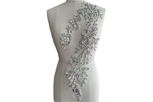 PLUNE Handmade Shining Acrylic Rhinestones on lace Applique Sewing Beads Stones Trim Patches Accessories for Wedding Dress (Clear AB)