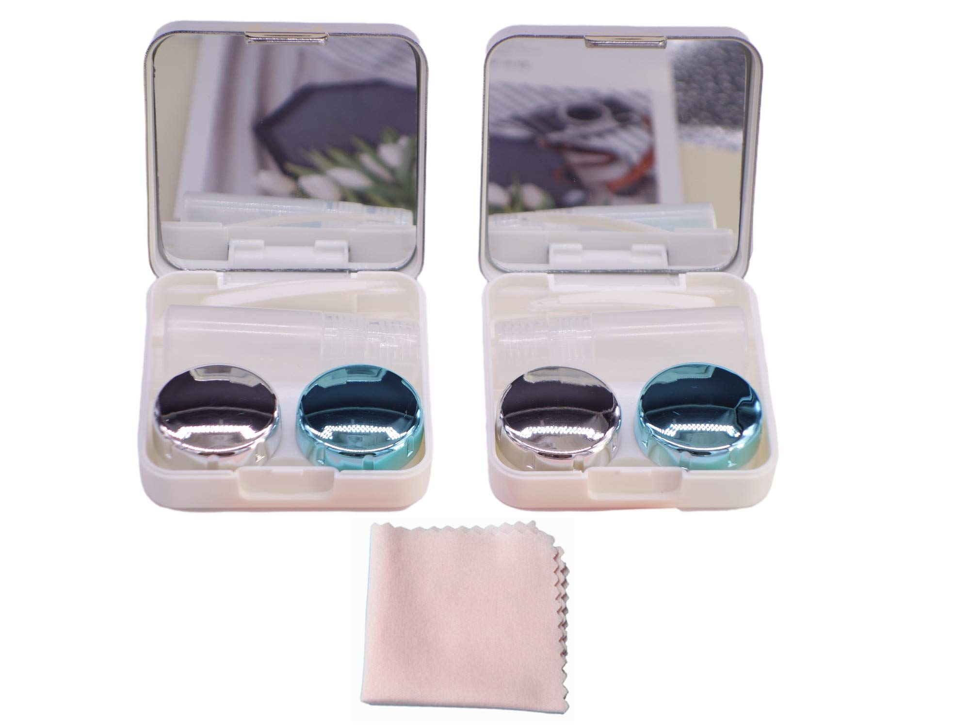CADEVED Contact Lens Case Kit with Mirror, Pack of 2 Compact Travel Contact Case for Daily and Outdoor Use(Silver)