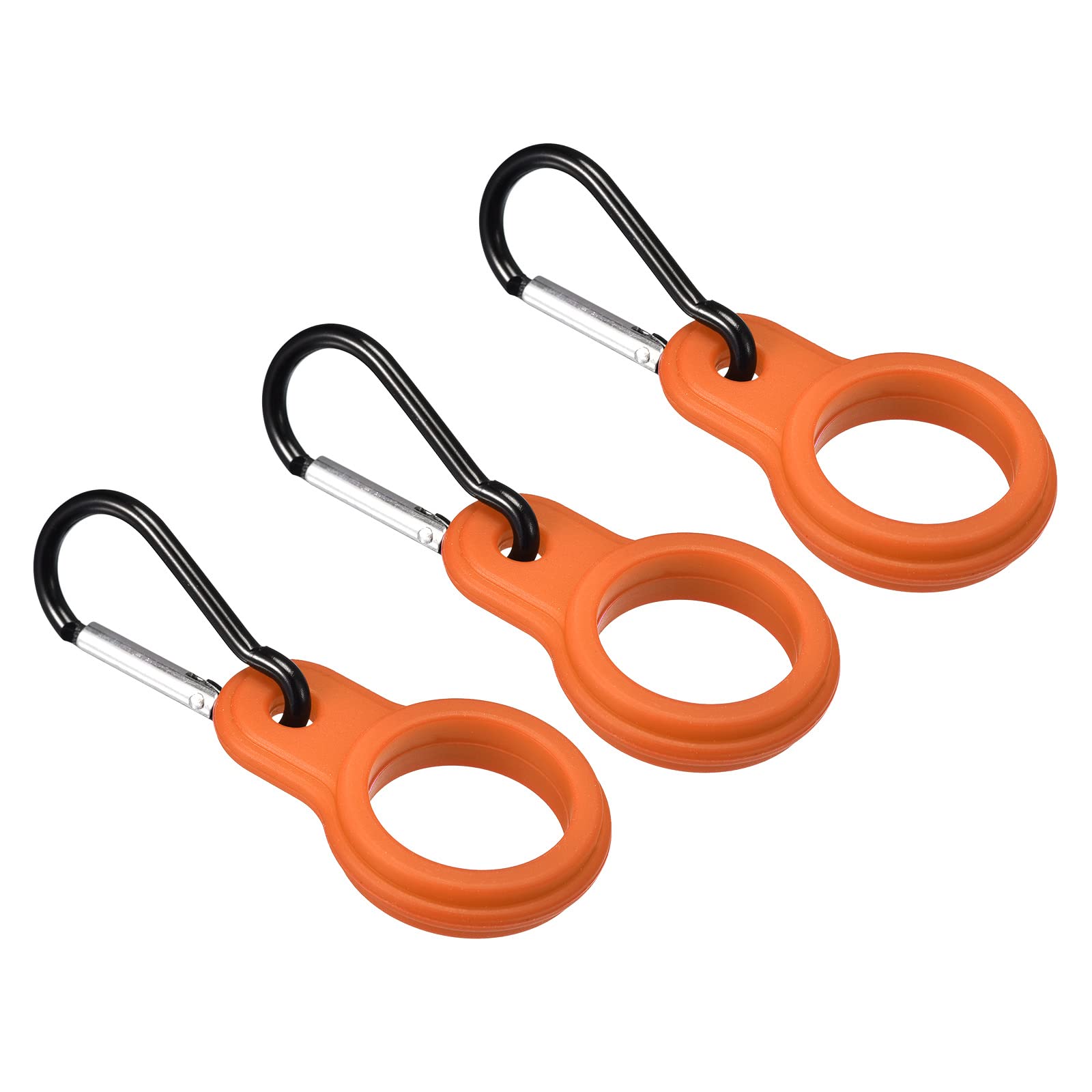 PATIKIL Silicone Water Bottle Clip with Buckle, 3 Pack Drink Holder Hook Keychain Clip Ring for Outdoor Activities Daily Use, Orange Black