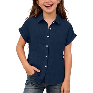 FOCLMP School Uniforms for Girls Boys Collared Button Down Short Sleeve Dress Shirts Casual Formal Back to School Clothing