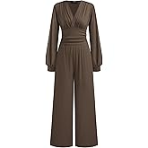 CIDER Jumpsuits for Women Long Sleeve V Neck Wide Leg Dressy Date Night Romper Casual One Piece Outfits with Pockets Trendy