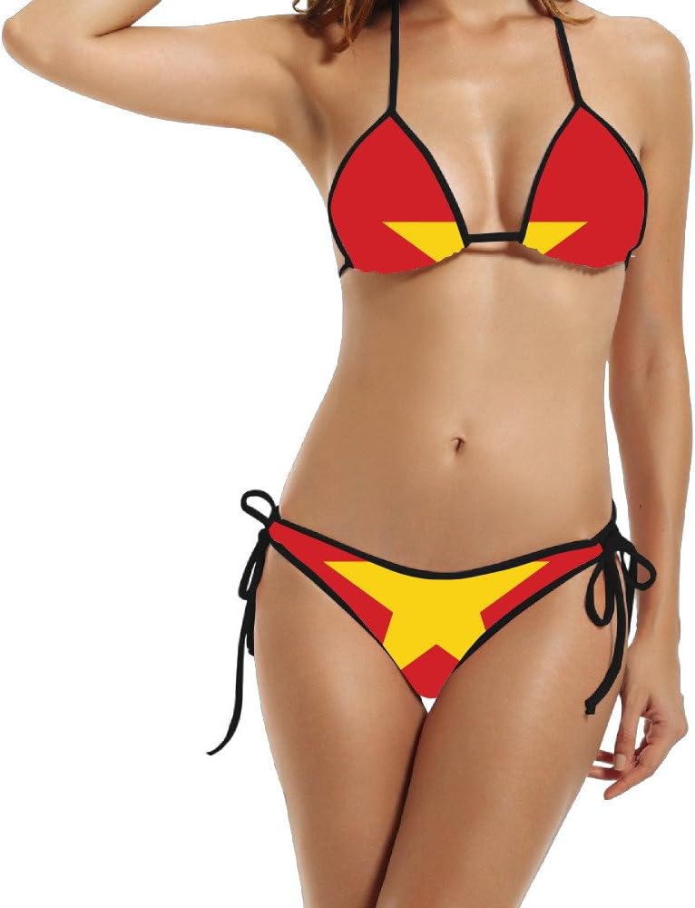 Kim Lennon Country Series Vietnam Flag Women's Hot Amazing Padded Beach Wear Black