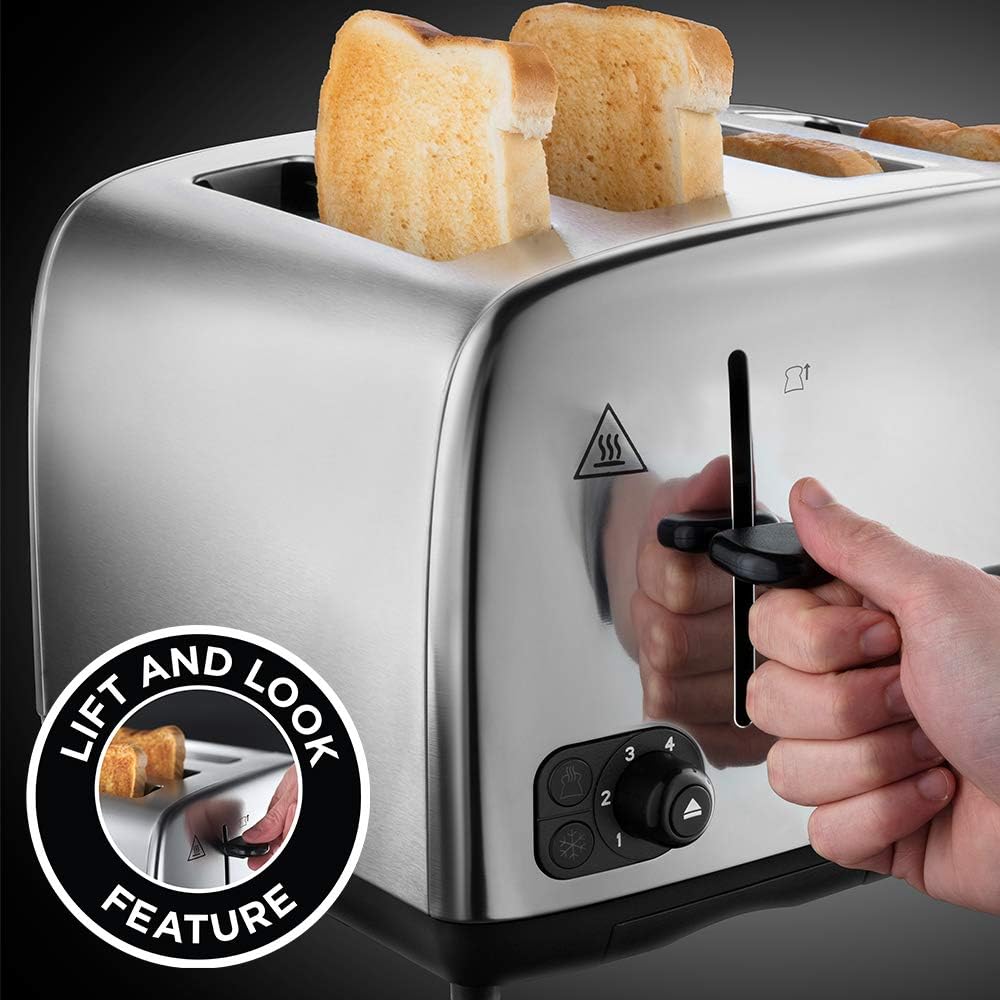 Russell Hobbs 4 Slice Toaster with Perfect Toast Technology for improved evenness (Wide slots, Lift & look feature - Image 3