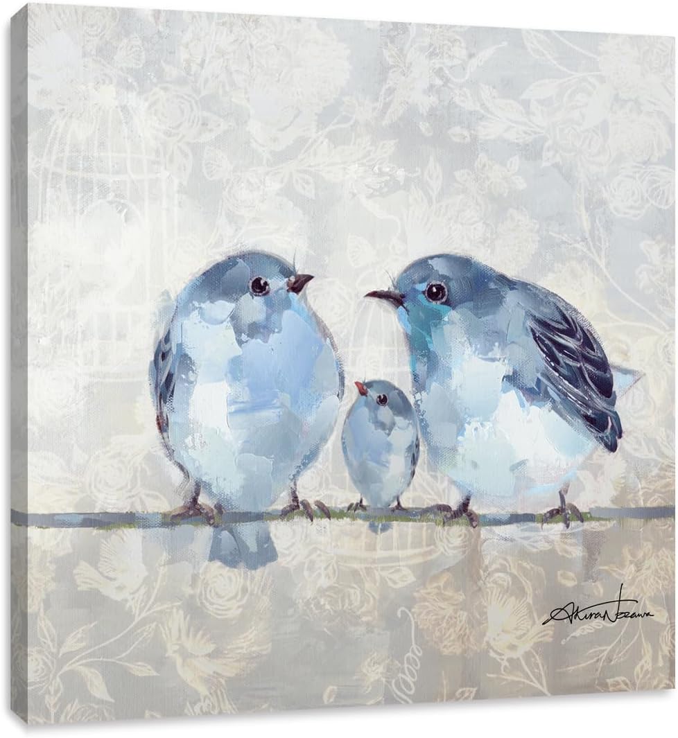 Posters & Prints - Woxfcart Bird Picture Bathroom Decor Wall Art Blue and Gray Walls Decoration, Canvas Size 12