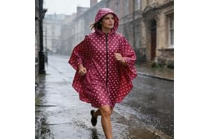 Rain Ponchos Waterproof Hooded Poncho with Polka Dot, Drawstring & Snap Buttons, Packable Rain Gear, One Size Unisex, Magenta