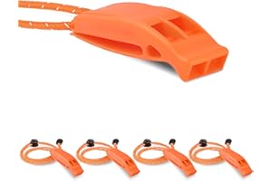 COOBIGO 4 Pack Emergency Whistles, Loud Shrill Safety Whistle with Reflective Lanyard for Outdoor Climbing Hiking Camping Fishing Boat Kayak Life Vest Jacket Boating Water Survival Rescue Signaling (Orange)