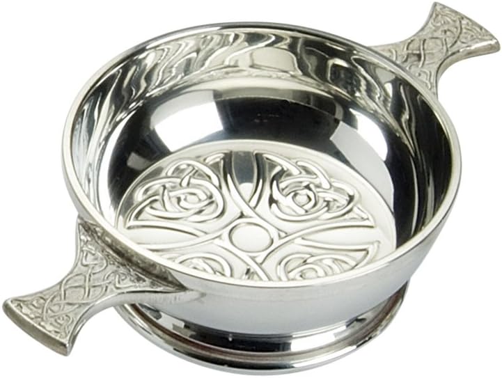 Edwin Blyde & Co Quaich with Embossed Celtic Design Inside and Celtic Handles, 4 Inch, Pewter, 18 x 12 x 6 cm