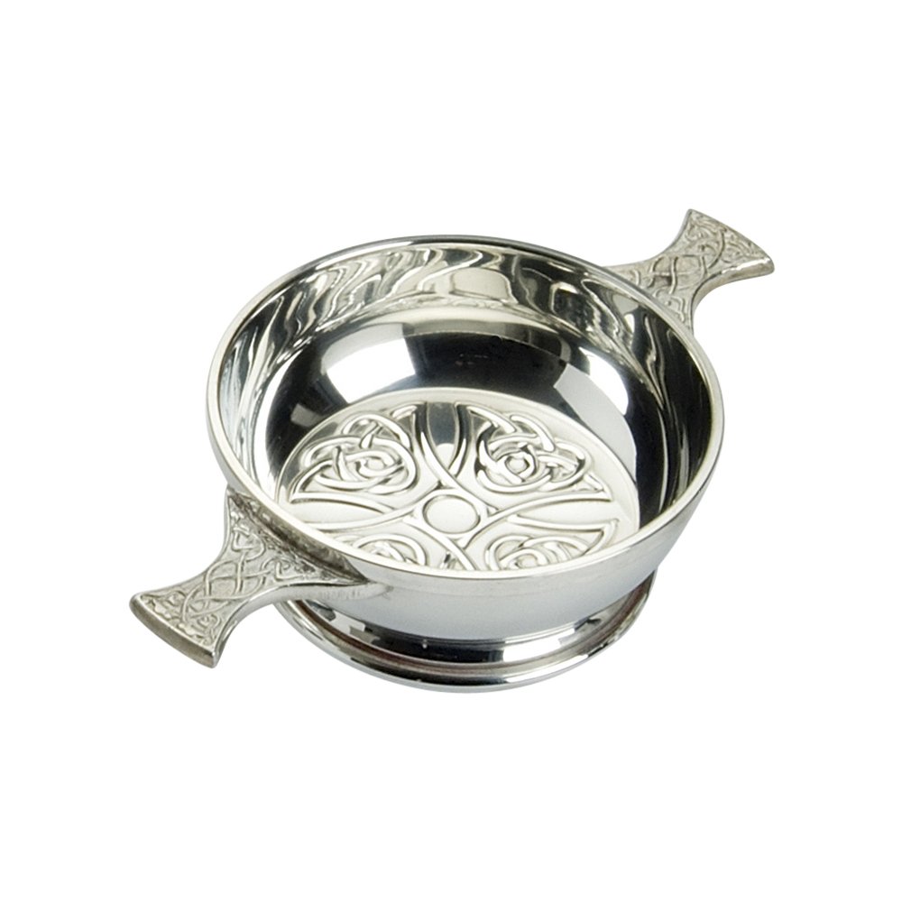 Edwin Blyde & Co Quaich with Embossed Celtic Design Inside and Celtic Handles, 4 Inch, Pewter
