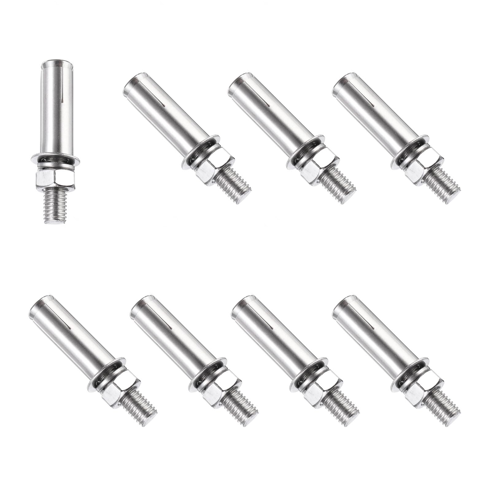 PATIKIL M10 x 60mm Expansion Bolts, 8Pcs 304 Stainless Steel Expansion Screw Bolts Sleeve Anchoring Fastener for Wall Concrete Brick Wall Drywall Air Conditioner, Silver
