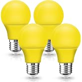 EvaStary A15 LED Yellow Bug Light Bulb Outdoor, 5W Equivalent 40W E26 Base | Amber Yellow LED Bulb for Outside, Bedroom, Sleep, Patio, Porch, Nursery, Party Decoration, Non-Dimmable, 4 Pack