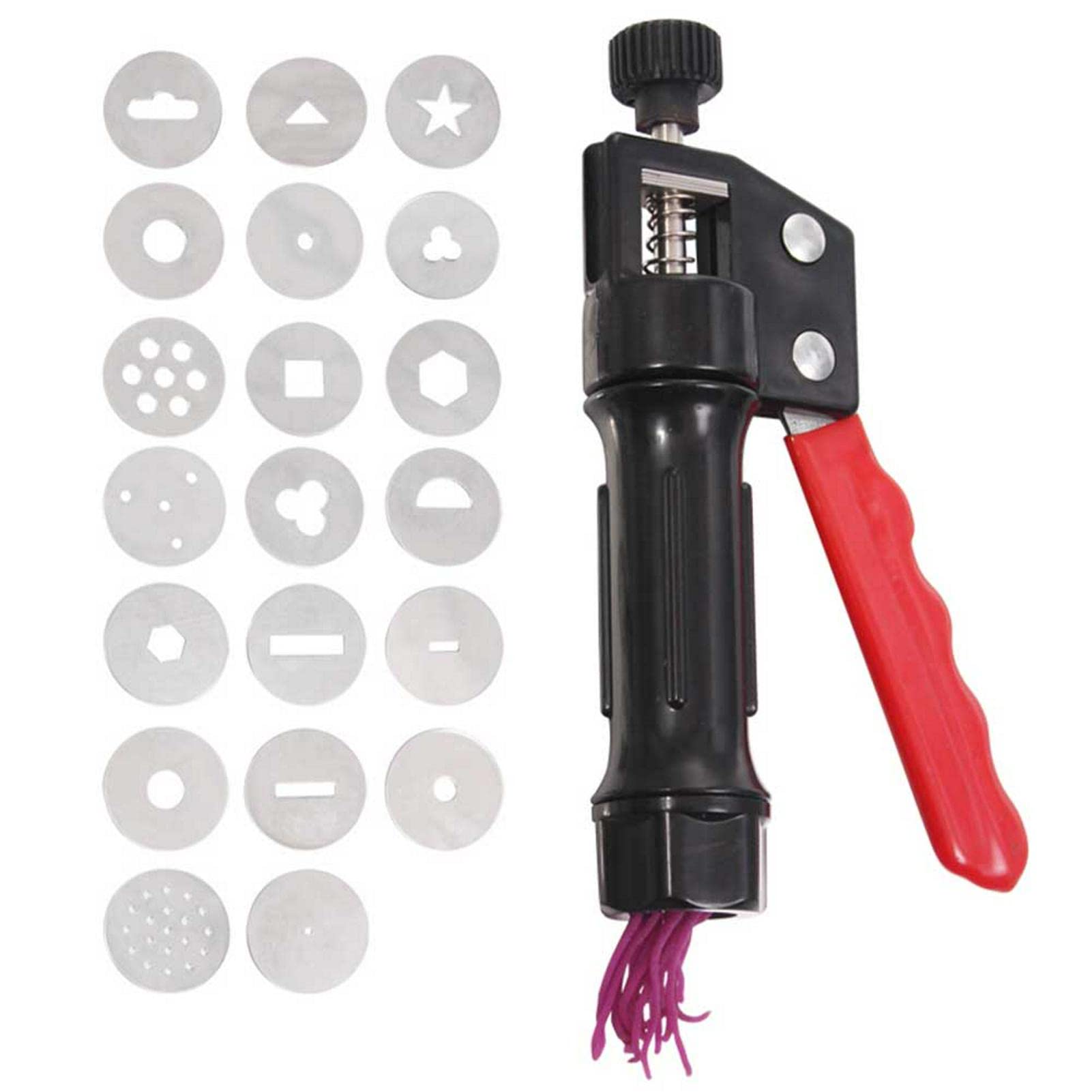 Fiacvrs Clay Extruder, Professional Stainless Steel Clay Extruder with 20 Pcs Molds, Sugar Paste Extruder for Biscuit Making, Fondant Extruder Baking Sets for Adults, Clay Decoration Tools (Black)