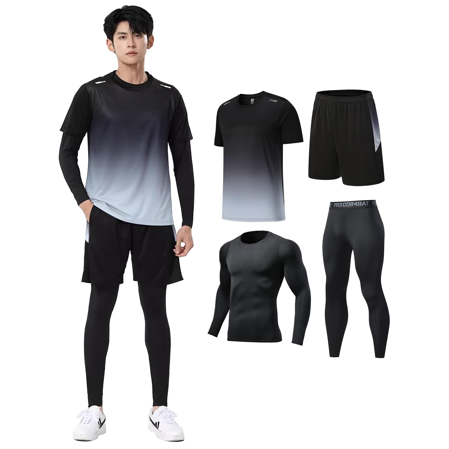 KaiqiDis スポーツウェア メンズ レディース 上下 4点セット ランニングウェア フィットネスウェア テニスウェア サッカーウェア トレーニングウェア 吸汗速乾通気 男女兼用 [並行輸入品]