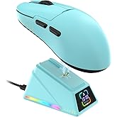 Yindiao AJAZZ AJ159 APEX Wireless Gaming Mouse with Magnetic Charging Base, 56g Lightweight BT/2.4G/USB-C Wired Mouse, PAW3950APEX 42K DPI Optical Sensor, Programmable Buttons for PC/Mac/Win(Blue)