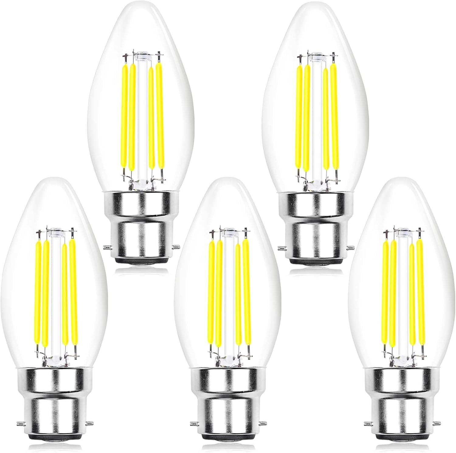 DoRight B22 LED Candle Bulb Dimmable, 4W C35 BC Bayonet Cap Candle Light Bulbs Cool White 6000K B22 LED Filament Candle Bulb 40W Incandescent Equivalent for Pendant, Chandeliers Light (5-Pack)
