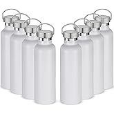 Volhoply 24oz Insulated Standard Mouth Water Bottle with Plastic & Stainless Steel Combination Lid Bulk 8 Pack, 304 18/8 Double Wall Vacuum Insulated Water Bottles, Reusable Metal Flask(White,8)