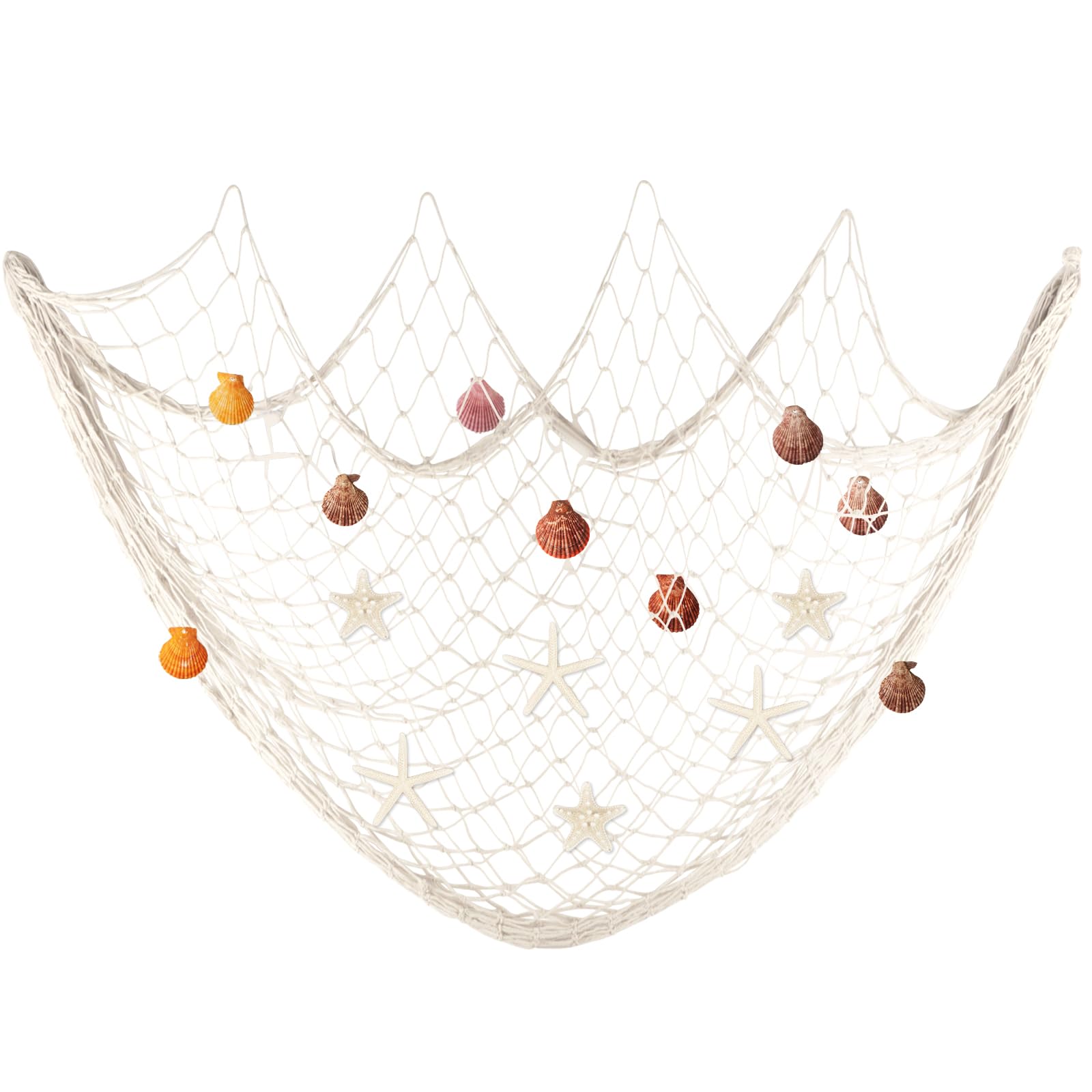 Fangoo Fishing Net Decoration Wall hanging Fishing Net nautical decor ceiling decorations Natural Colored Shells and Starfish Wedding,Photography Wall Decoration(Beige 200x100cm)