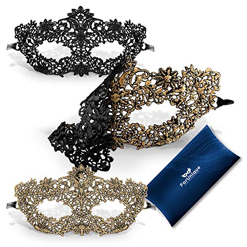 One Masquerade Mask for Women 2 Sides - Unique Luxury Design One Side Black and One Gold Girl Lace Venetian Eye Mask - Party Supplies Accessories Carnival Mardi Gras Anniversary Ball Prom Halloween