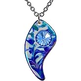 Indigo Turtle Art Handcrafted Porcelain Pendant with Crystal Accent, Blue Swirls on White, Unique Jewelry Gift for Women
