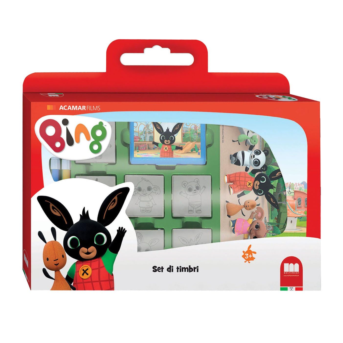 Multiprint Window Box 7 Stamps for Kids Bing, 100% Made in Italy, Personalized Stamps for Children, in Wood and Natural Rubber, Non-toxic Washable Ink, Gift Idea, art.07987