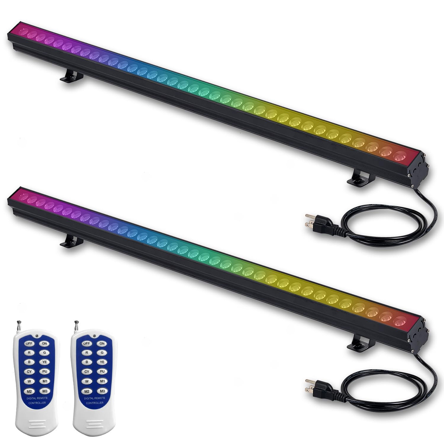 Photo 1 of 100W RGB LED Outdoor Wall Washer Light, 2000Lm 85-265V Landscape Linear Light,IP67 Waterproof Stage Spotlights with Remote Control and Dimmable for Building Facade Garage, Plug in (2 Pack)