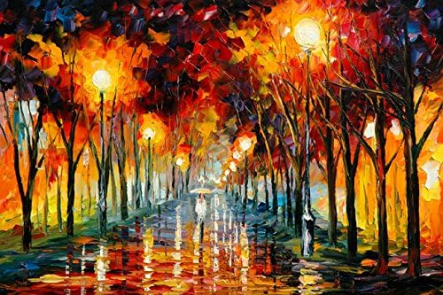 Van Eyck Walking Alone at the Rainy Night Colorful Palette Knife Oil Painting of Tree Wall Art Painting on Canvas Large Prints Pictures for Home Decorations,24x36 Inches unframed,HD131
