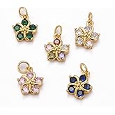 KitBeads Cubic Zirconia Random Flower Charms - Real Gold Plated Floral Petal Crystal Charms for Jewelry Making