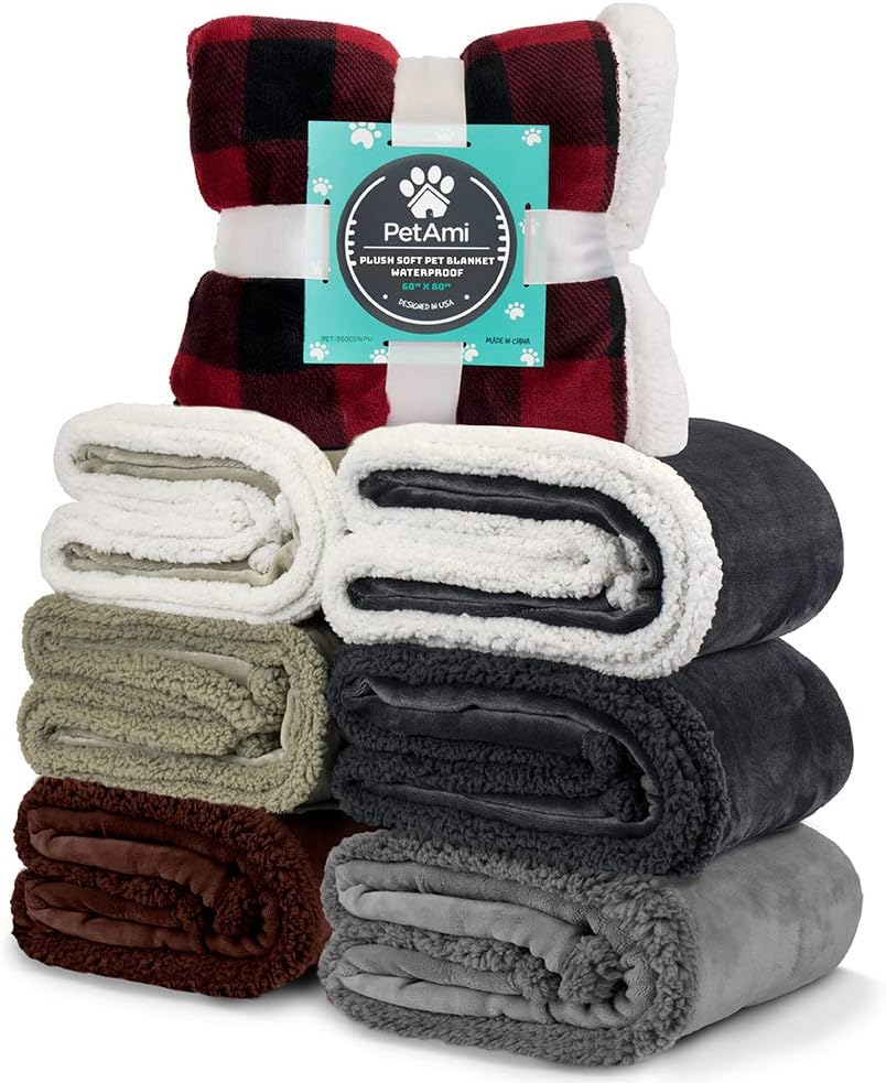 PetAmi WATERPROOF Dog Blanket for Bed, Couch, Sofa | Waterproof Dog Bed Cover for Large Dogs Puppies | Grey Sherpa Fleece Pet Blanket Furniture Protector | Reversible Microfiber | 80 x 55 (Light Grey) : Pet Supplies