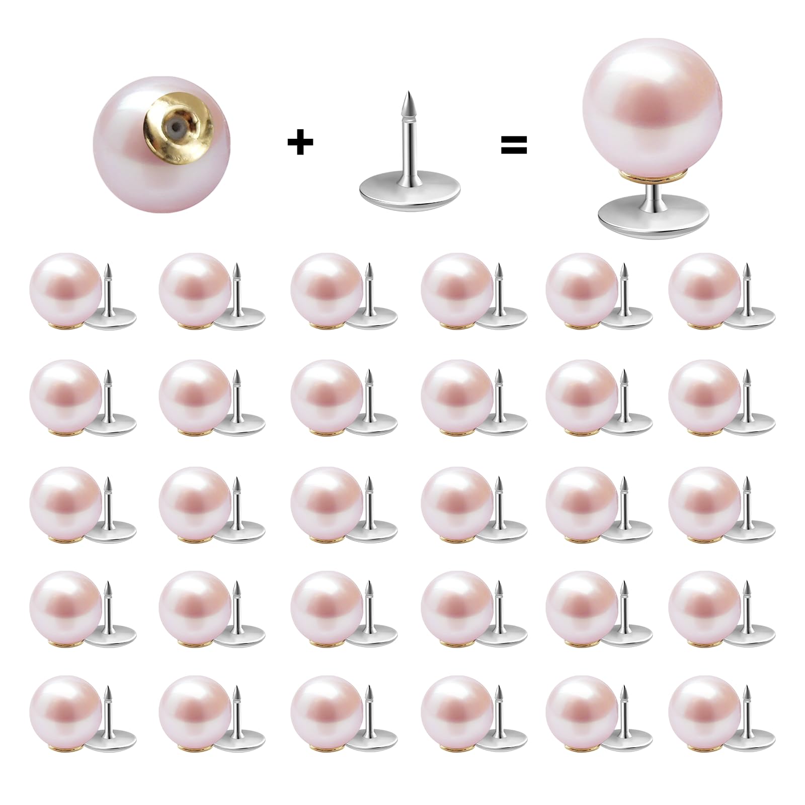 Photo 1 of ZLMCUJE 30 Sets 10mm No Sew Pink Pearl Buttons Brooch Pins Pearl Rivets No Tools Detachable and Reusable,DIY Craft Decoration