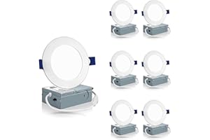 Meconard 6 Pack 4 Inch LED Recessed Ceiling Light with Junction Box, 3000K/4000K/5000K Selectable, 9W=75W 750LM, Dimmable Canless Downlights, ETL and Energy Star Listed