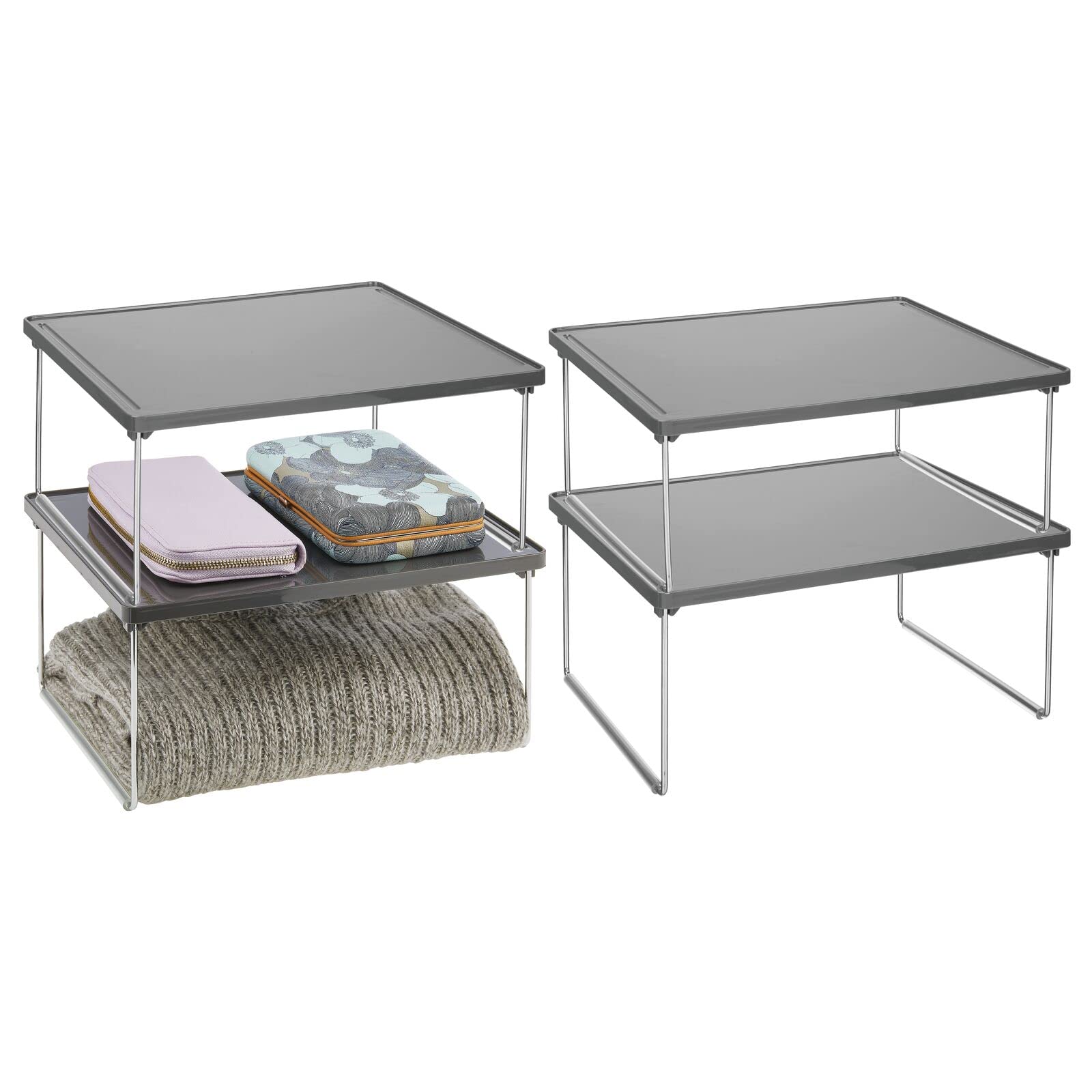 mDesign Set of 4 Free Standing Shelf — Small Shelf with Non-Slip Feet for Household Storage — Ideal Storage Shelf for the Bedroom and Wardrobe — Charcoal Grey